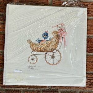 Vintage Carolyn Shores Wright Mother’s Joy Signed Print Baby Blue Bird Pink Bows